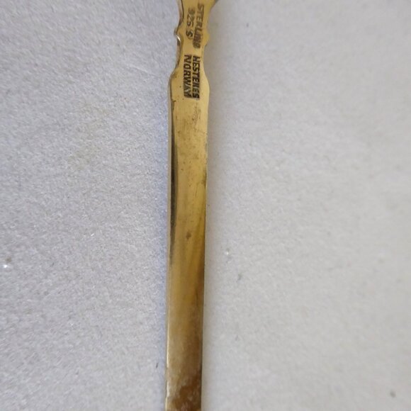 VINTAGE 4” HESTENES NORWAY STERLING SILVER ENAMEL GOLD PLATED APPETIZER FORK - Picture 7 of 13